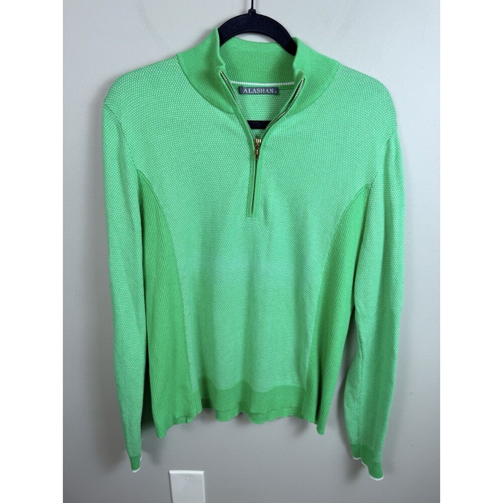 ALASHAN Cotton Cashmere Pullover 1/4 Zip Mock Neck Sweater Sz Large Green $155